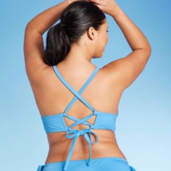 Wild Fable Blue Ribbed Triangle String Bikini Top - Picture 3 of 6